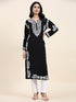 Fizaa Chikankari Long Kurta in Rayon Cotton for Women- Black
